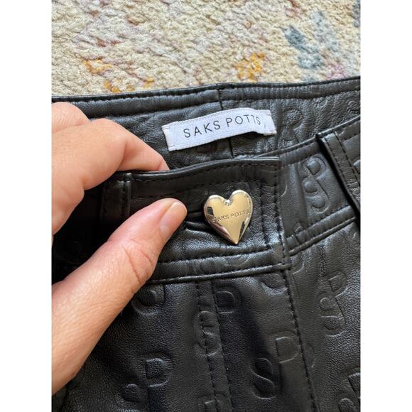 Saks Potts Rosita Black Leather Logo Embossed Trousers Pants - Picture 13 of 16